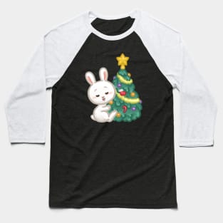 Bunny Hugging a Christmas Tree Baseball T-Shirt